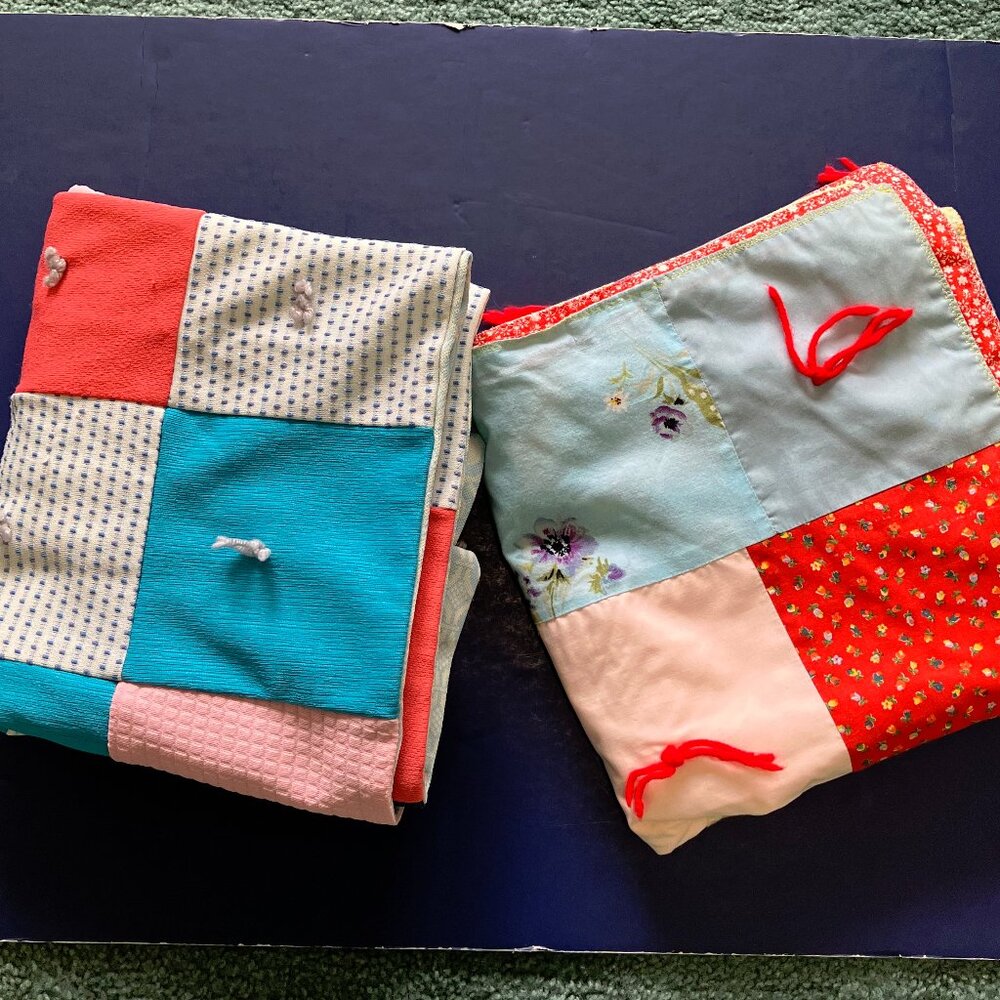 Patchwork lap blankets for recycled upcycled vintage fabric small throw blankets